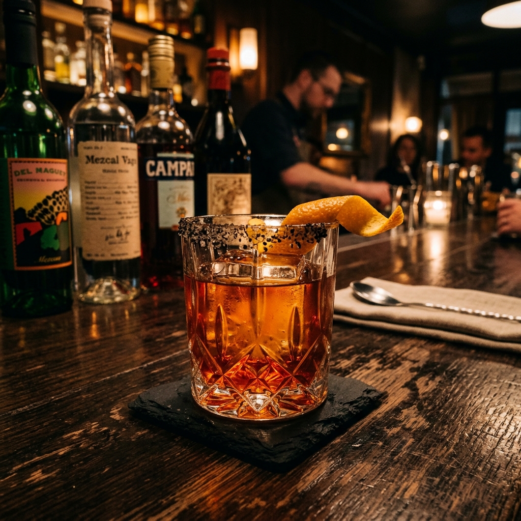 Denní nabídka nápojů — Mezcal Negroni Especial